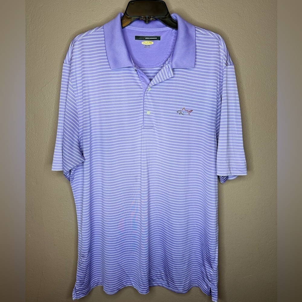 Greg Norman Play Dry Collection Lavender Striped Golf Polo Shirt Size XL Active
